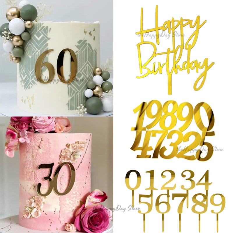 Acrylic Number Cake Toppers Decorations Happy Birthday Mirror Number 0-9 Alphabet A-Z Personalized Cake Toppers Cake Picks Decor