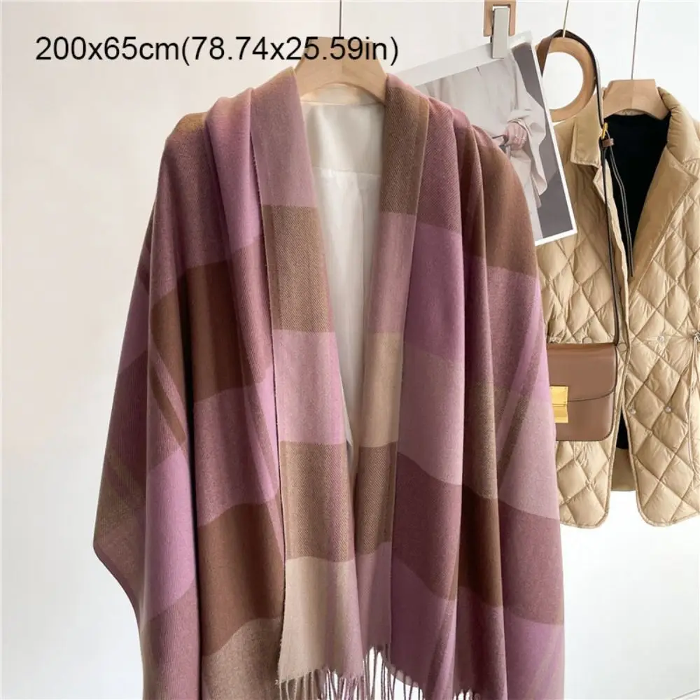 Casual Windproof Plaid Scarf Keep Warm Thick Imitation Cashmere Shawl Tassel Long Shawl Wrap Apparel Accessories