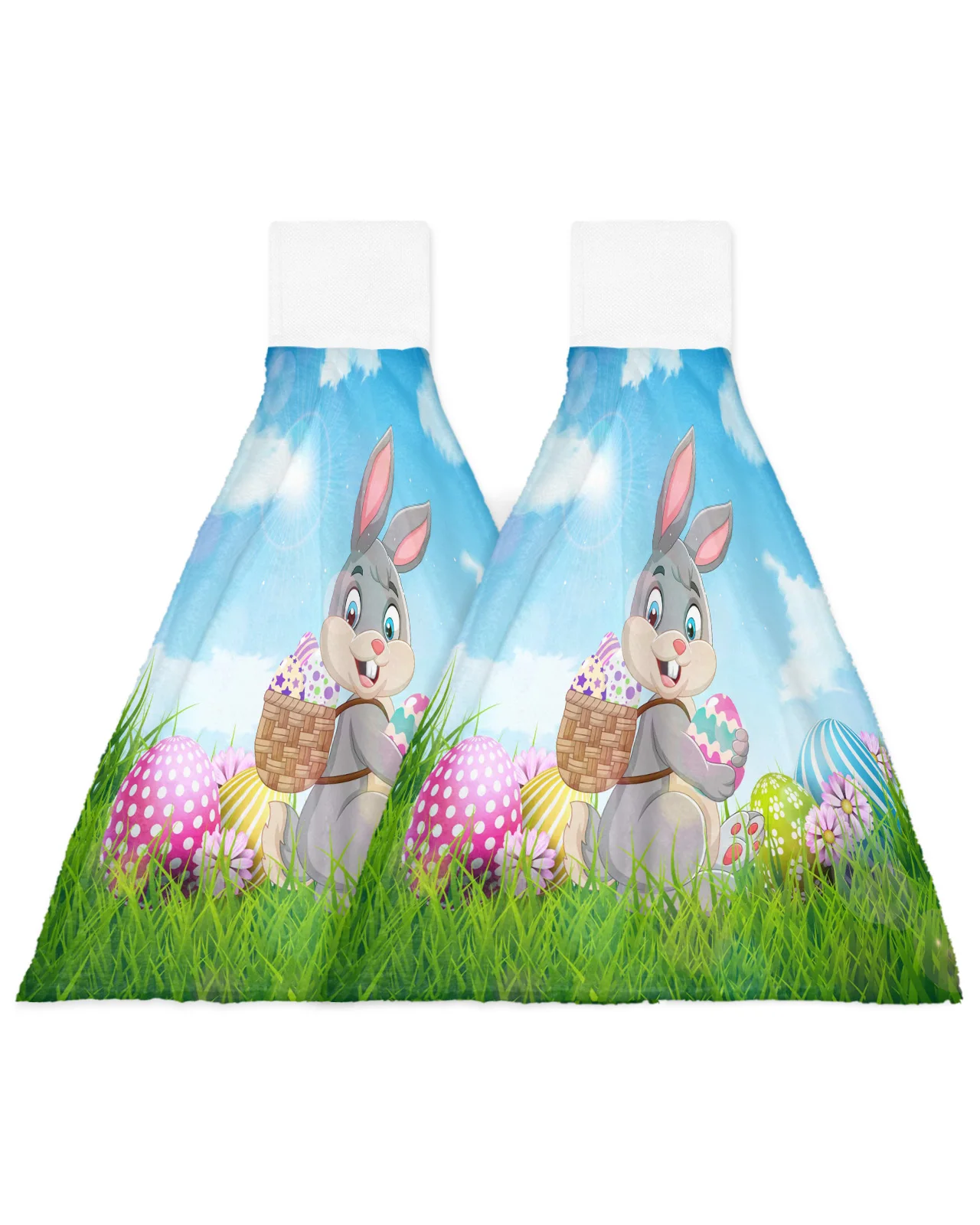 Easter Bunny Eggs Sky Meadow Hand Towel Soft Microfiber Kitchen Wash Cloths Hanging Towel Portable Cleaning Towels