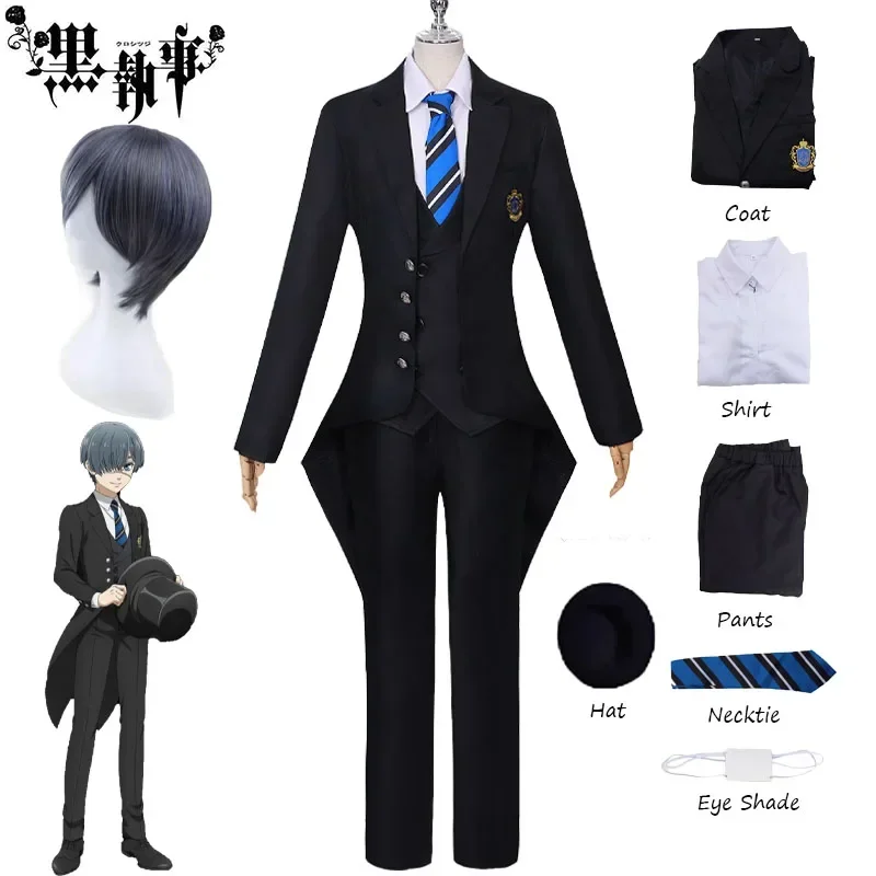 

Ciel Phantomhive Cosplay Costumes Anime Black Butler Wig Hat Black Suit Christmas Carnival Role Play Uniform Full Set for Men