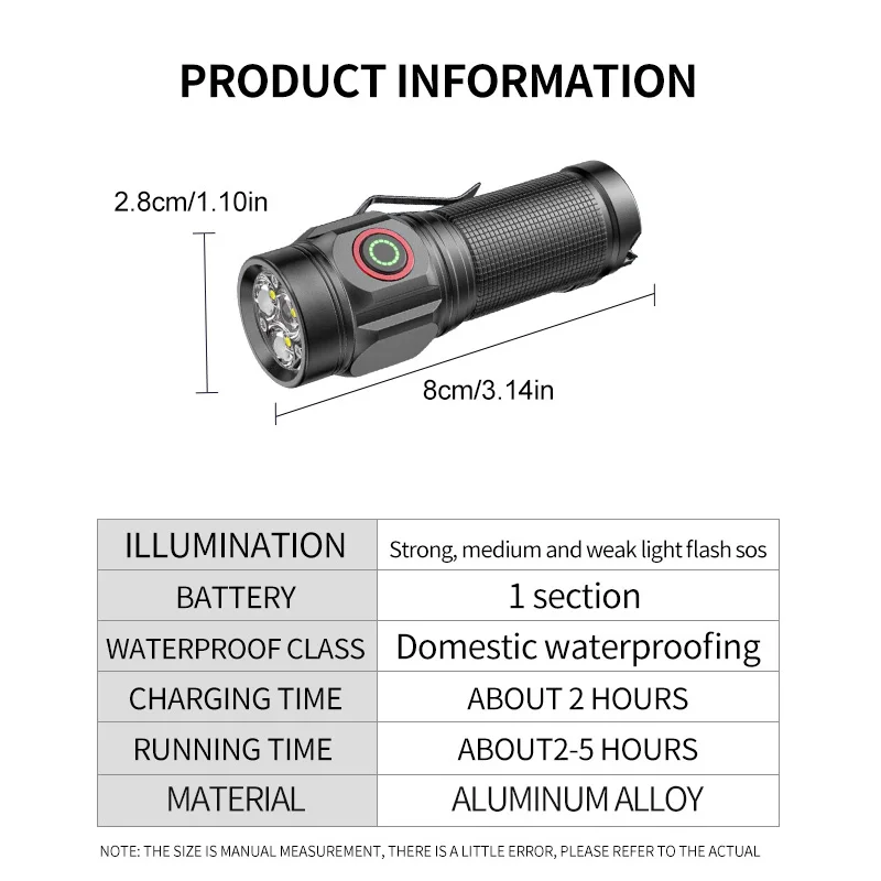 Three Eyes Little Monster Alloy Flashlight Outdoor Portable Solar Flashlight Home Usb Rechargeable Flashlight