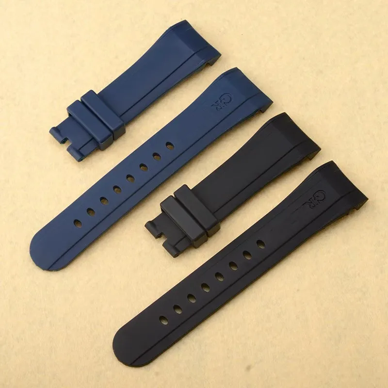 Correa de reloj de goma de silicona de extremo curvo Natural para hombre, Correa Lisa negra y azul de 24mm, apta para Graham Chronofighter, reloj superligero