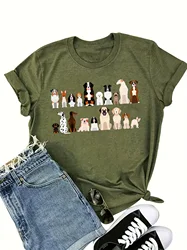 dog  print t-shirt, short sleeve crew neck casual top for summer & sprng, women's clothing