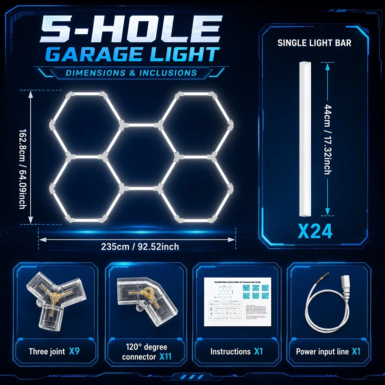 ハニカム六角形ライト-6500k-クールホワイト-led-チューブ-簡単設置-110v-240v-ガレージ、4s-ワークショップ、ヘアサロンに最適