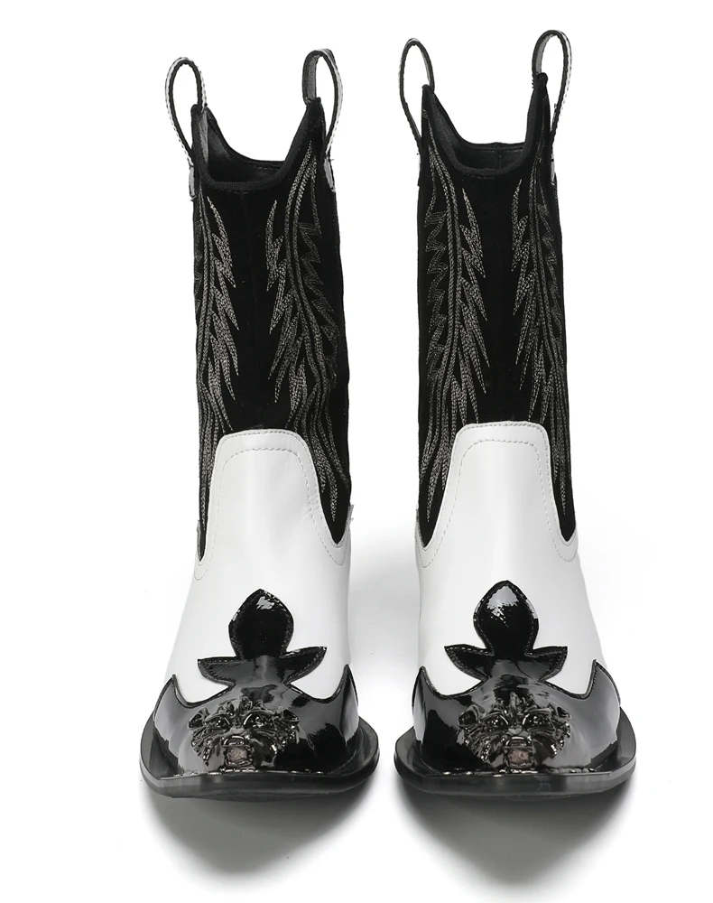 Mode Spitz Männlichen Stiefeletten Plus Größe Party Schuhe Stickerei Cowboy Stiefel Aus Echtem Leder Männer Motorrad Kurze Stiefel – Detail 23