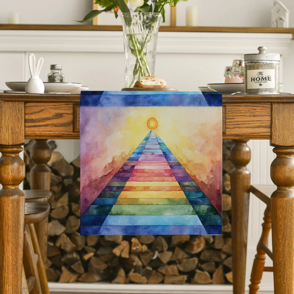 Stairs Sun Rainbow Table Runner Kitchen Table Decor Farmhouse Dining Table Runners Wedding Party Decorations