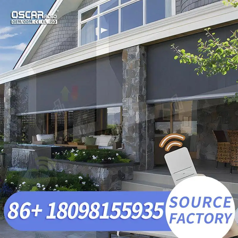 Outdoor Motorized Zip Track Roller Blinds for Blackout and Privacy in Backyard Patio Garden Rolling Blind