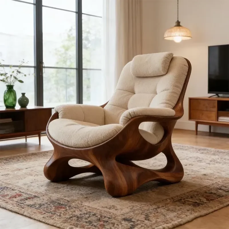 Modern Lounge Chair Armchair Solid Walnut Wood Organic Shaped Leisure Single Sofa Seating Premium Designer Furniture
