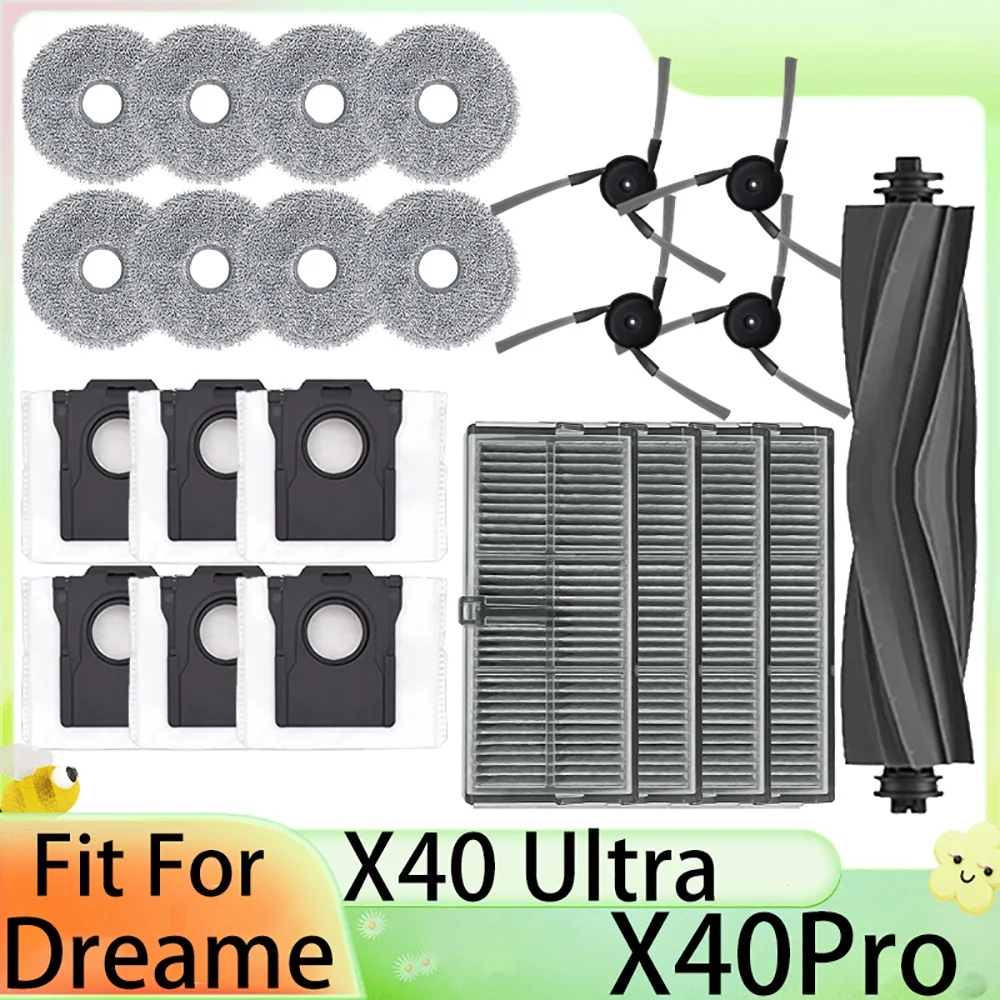 For Dreame X40 Ultra L40Ultra X40Pro Vacuum Cleaner Part Roller Brush Side Brush Filter Mop Cloths Mop Pads Dust Bag Accessories