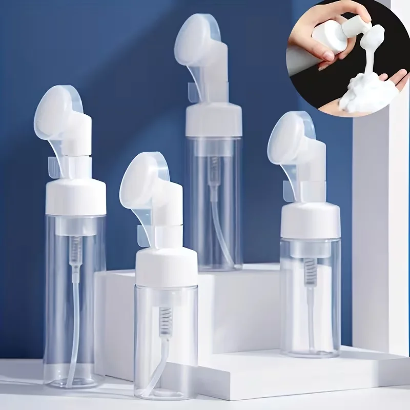 

100ml Soap Foaming Bottle Plastic Facial Cleanser Mousse Pump Dispenser With Silicone Brush Head Refillable Bottle For Shampoo