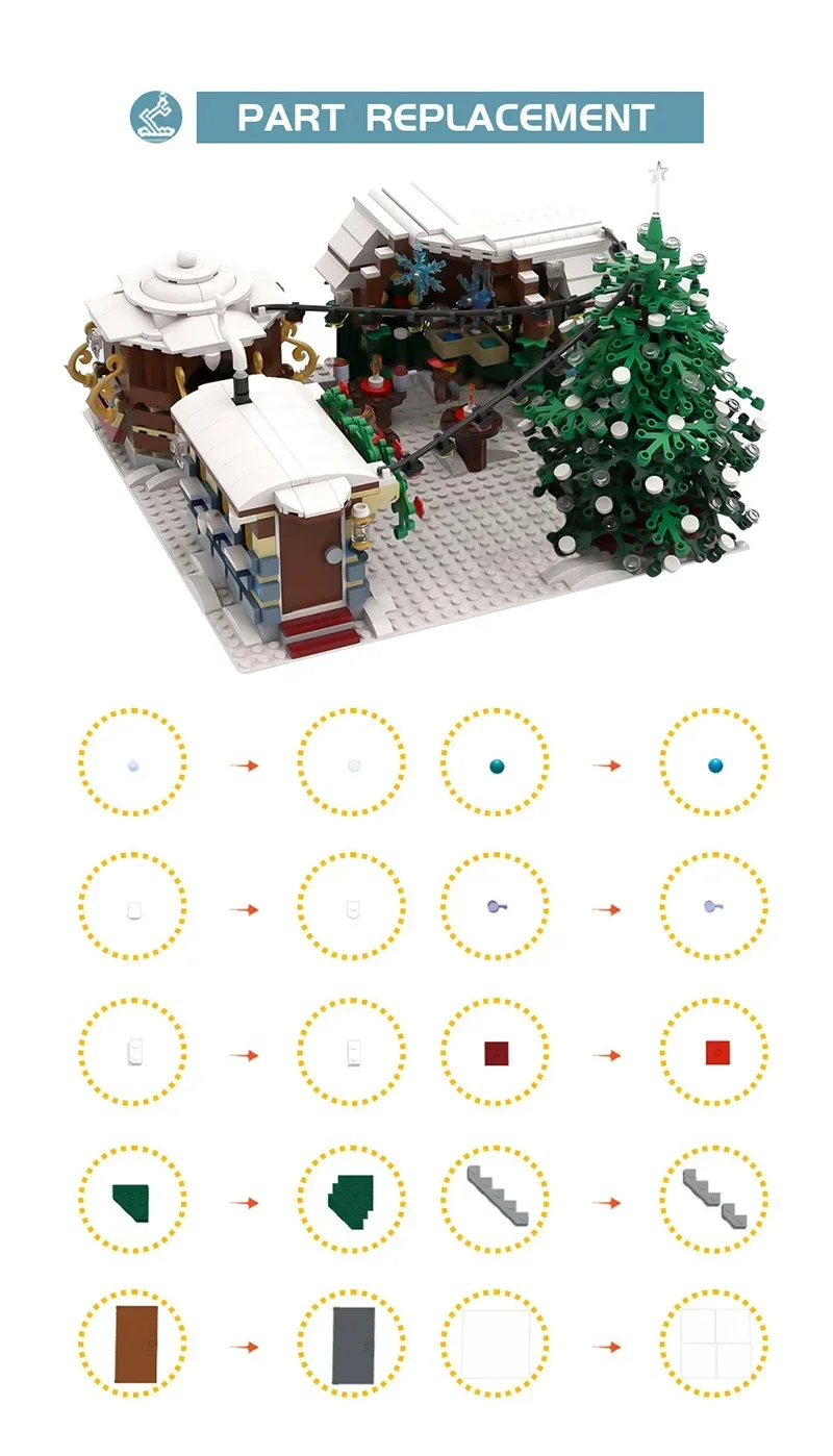 MOC-52465 aldeia de inverno mercado de natal barracas blocos de construção conjunto natal snowscape modelo arquitetônico diy crianças brinquedos presente