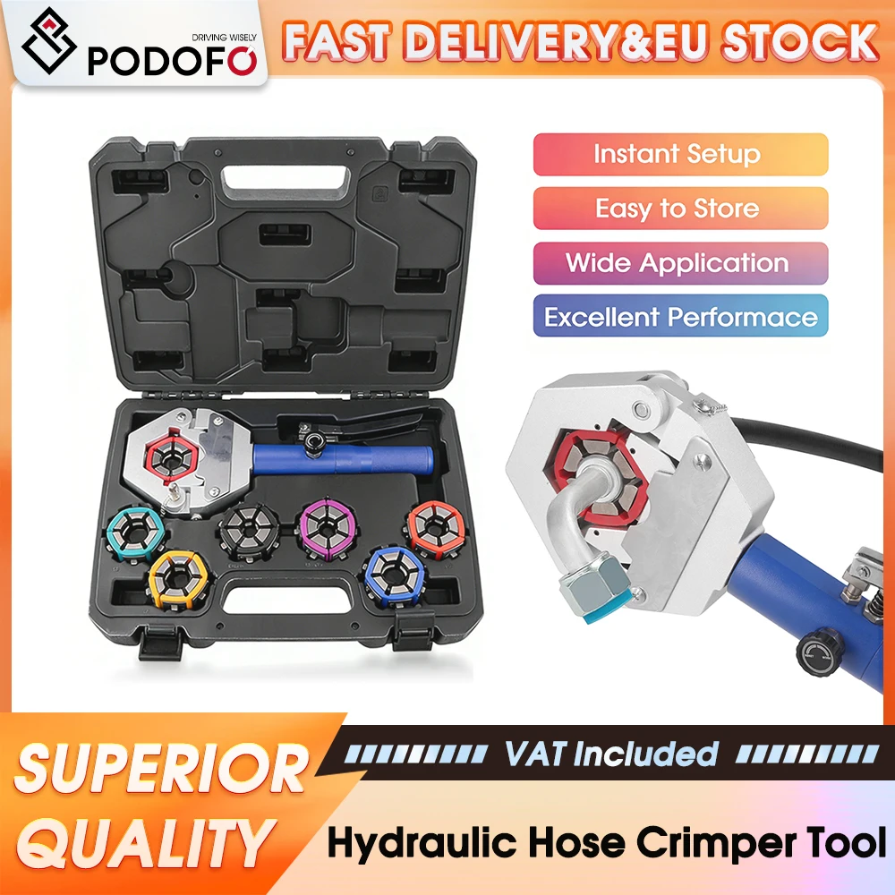 Podofo 71500 Pince à sertir hydraulique portative pour réparation de climatisation, compatible avec les raccords cannelés et à bavures pour tuyaux de climatisation automobile, équipement de sertissage de tuyaux de réfrigérant automobile