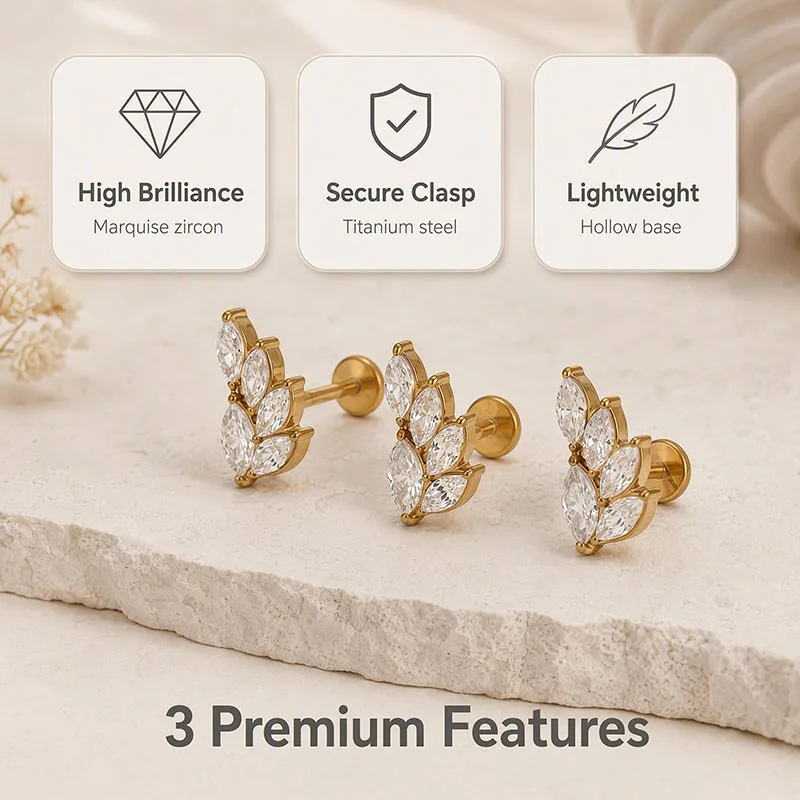 G23 Titanium Women's Fashion Earrings, Anti Allergy, Internal Teeth Spiral Flat Bottom Cartilage Earrings, Gorgeous and Simple E
