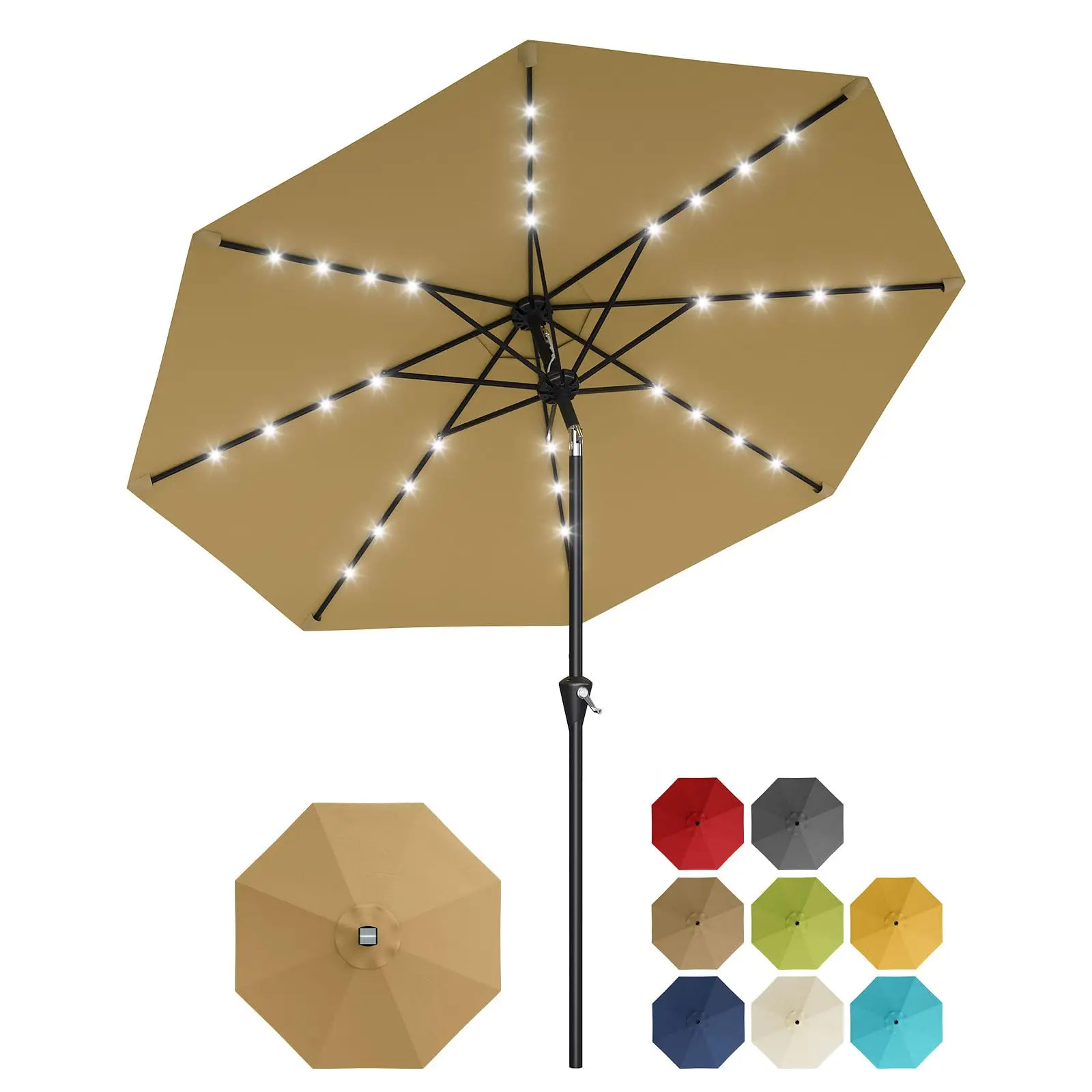 10FT Solar LED Patio Umbrella with Crank Lift