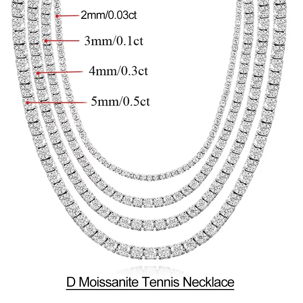 Serenity 2mm 3mm 4mm 5mm D Moissanite Tennis Necklace Women Men Gift Solid s925 Silver Sparkling Lab Diamond Neck Chain Jewelry