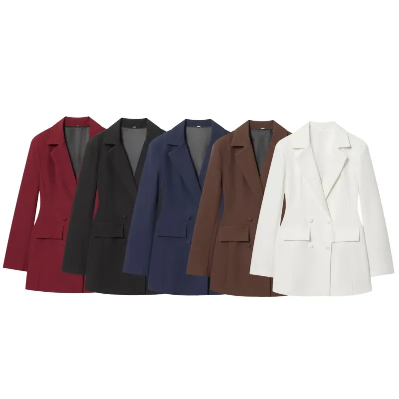 

Женский однотонный блейзер, новинка весны, двубортный, для офиса, с карманами, приталенный, с длинными рукавами, женское пальто, шикарный топ