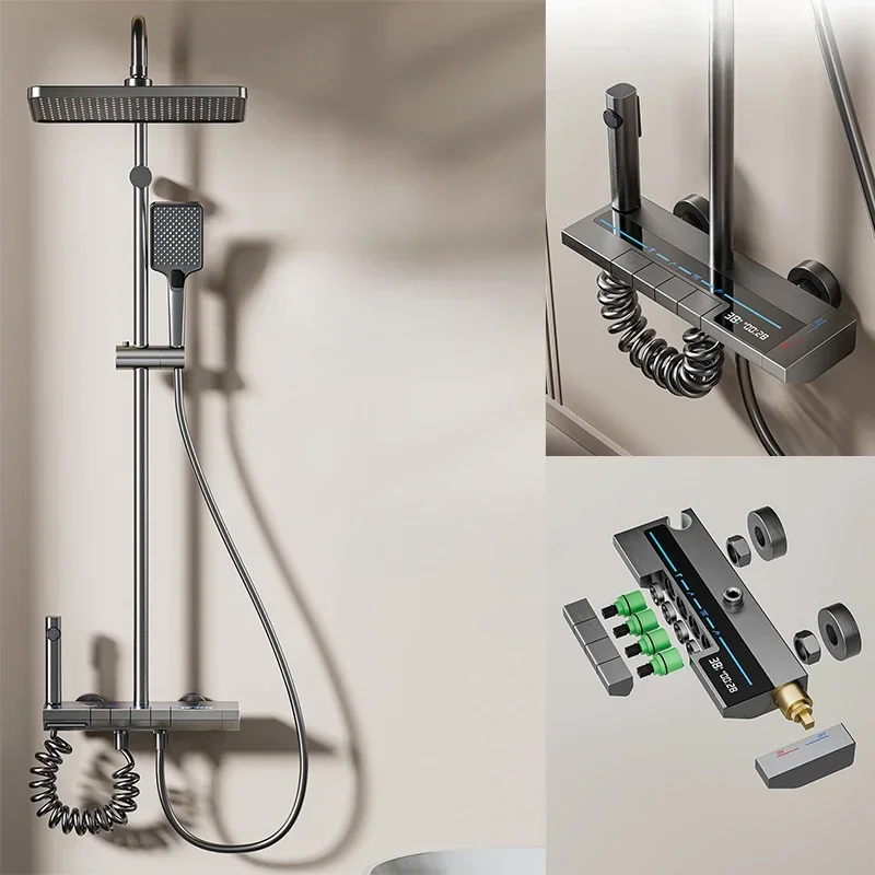 

Полный набор для душа в ванной, клавиши для фортепиано, душевая система, интеллектуальный светодиодный дисплей температуры, смеситель для горячего и холодного душа, современный набор для ванны