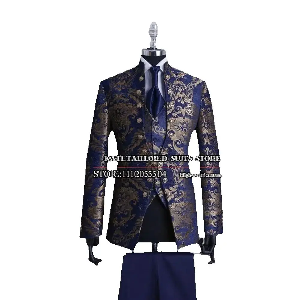 British Style Floral Pattern Suits Men 3 Pieces Sets Groom Party Blazer Italian Design Wedding Tuxedos Customized costume homme