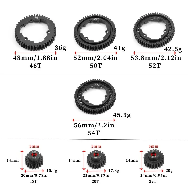 4 PCS Aço 46T + 18T + 20T + 22T para Trxs 1/5 X-Maxx 1/10 E-Revo 2.0 VXL MAXX Atualizações