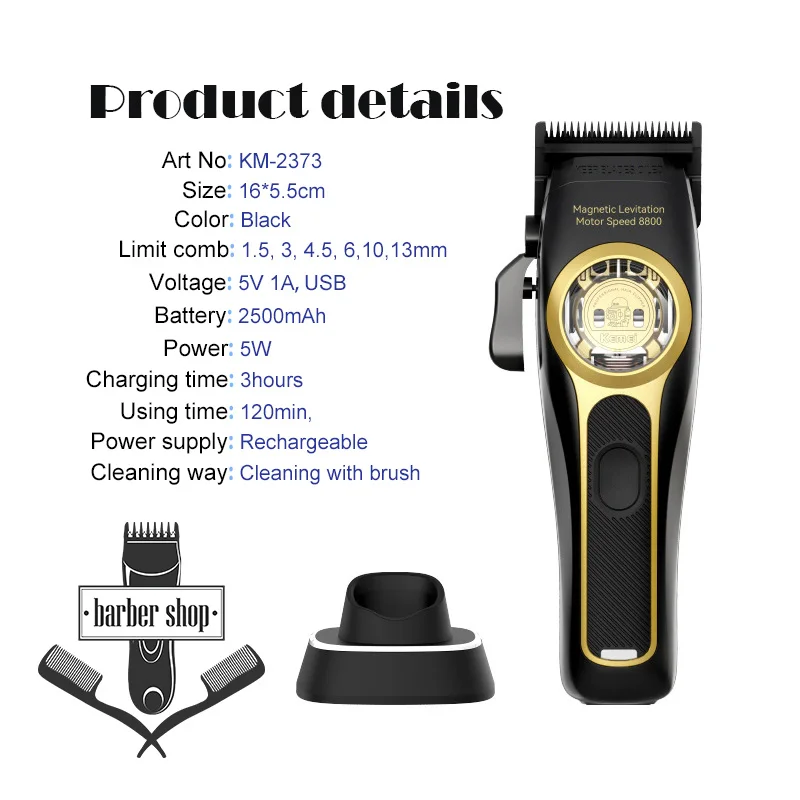 Kemei KM-2373 Baber Hair Clipper Professional Hair Cutting Machine With Charging Base For Men Electric Hair Trimmer Men Gift