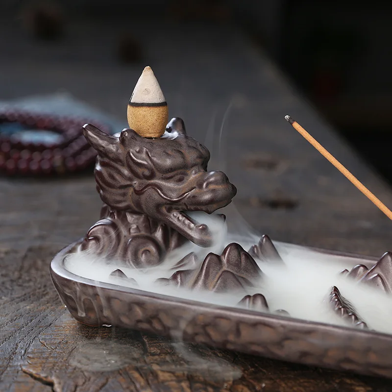 Home Decor Ceramic Dragon Backflow Incense Holder Small Size Mountain Water Aromatherapy Ornament For Desktop Room Decoration
