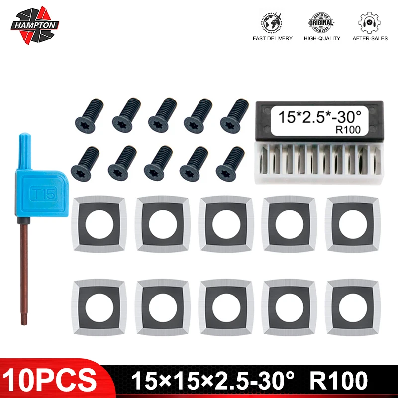 

15mm Carbide Insert 10pcs 15x15x2.5mm R100 Square Insert Blade Spiral/Helical Planer Cutter Wood Lathe Tool Turning Tools