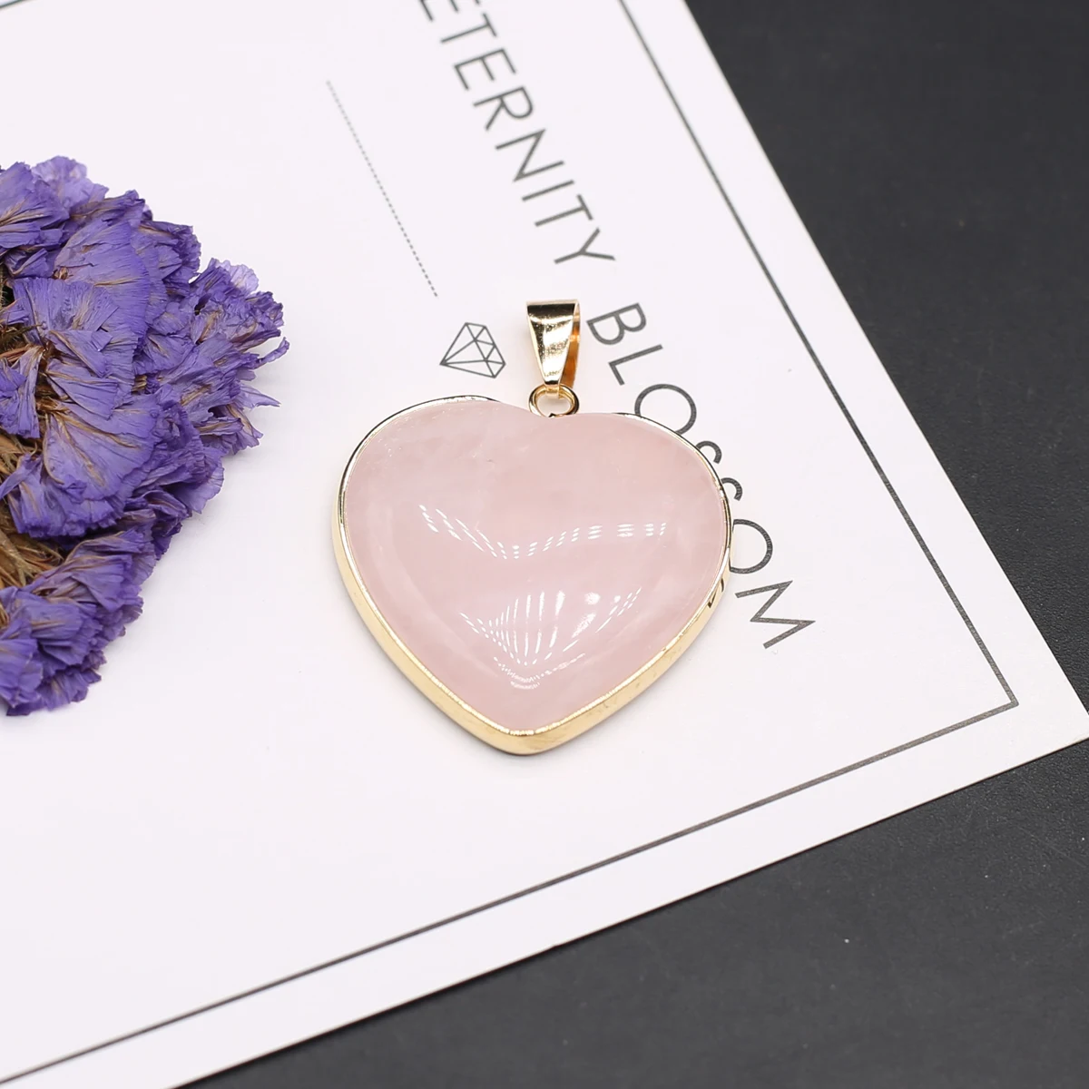 Natural Stone Crystal Pendant Love Heart Pink Quartz Amethyst Cabochon Bead Charms for Women Jewelry Making DIY Crafts Necklace