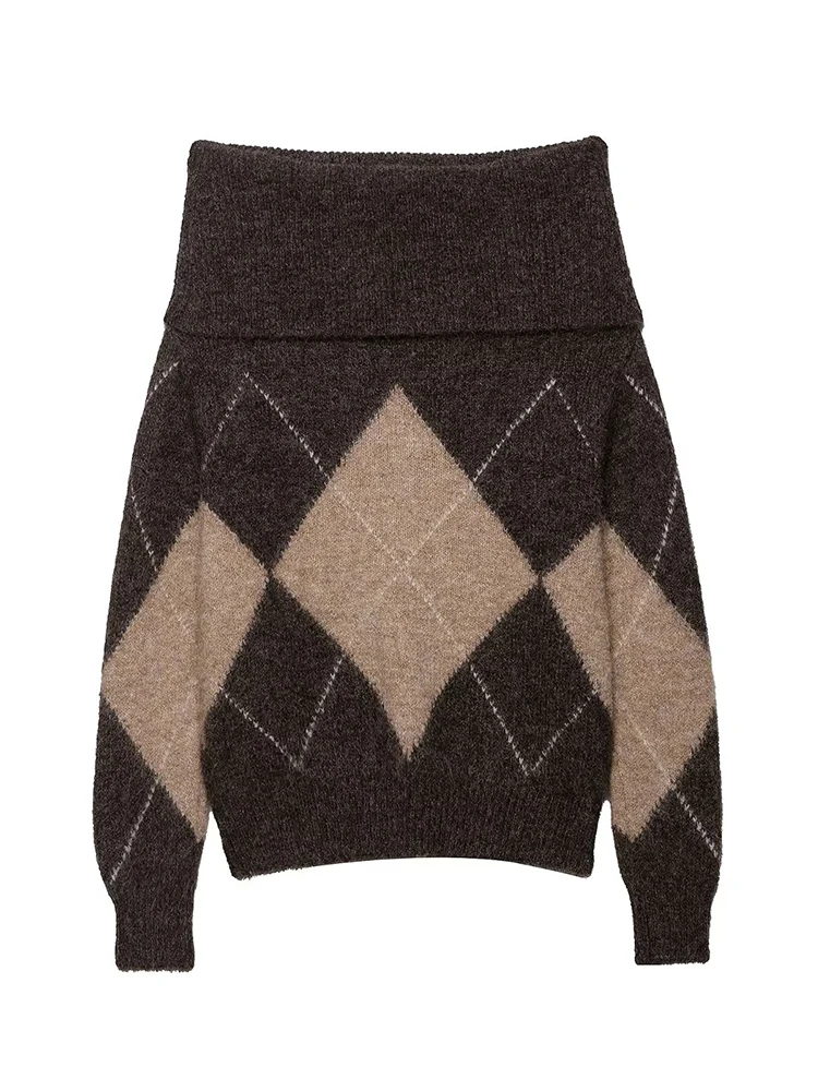 HH الخريف المرأة أزياء طويلة الأكمام عارضة فضفاض مرونة البلوز أعلى الإناث شيك البلوز الماس نمط محبوك سترة