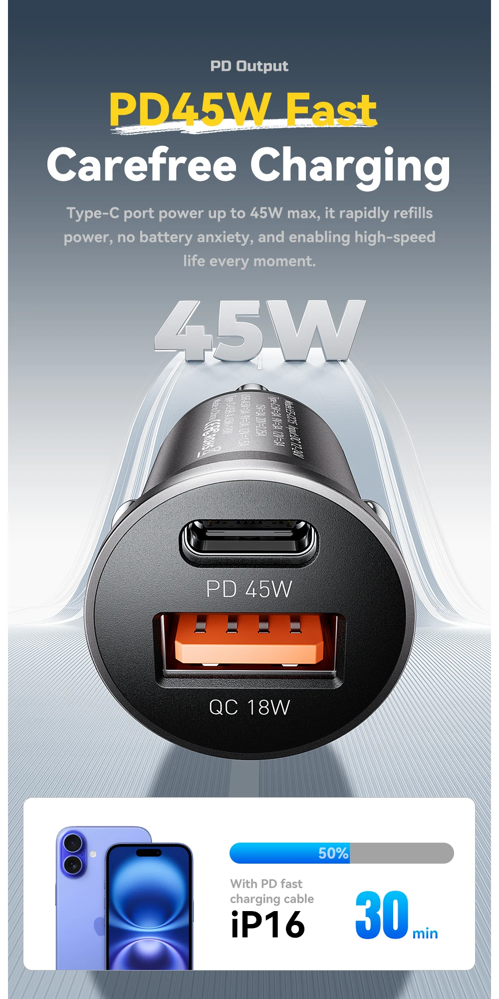 Essager 45W Mini USB Car Charger QC 3.0 PD 3.0 SCP AFC USB Type C Car Mobile Phone Charger For iPhone Huawei Samsung Xiaomi iPad