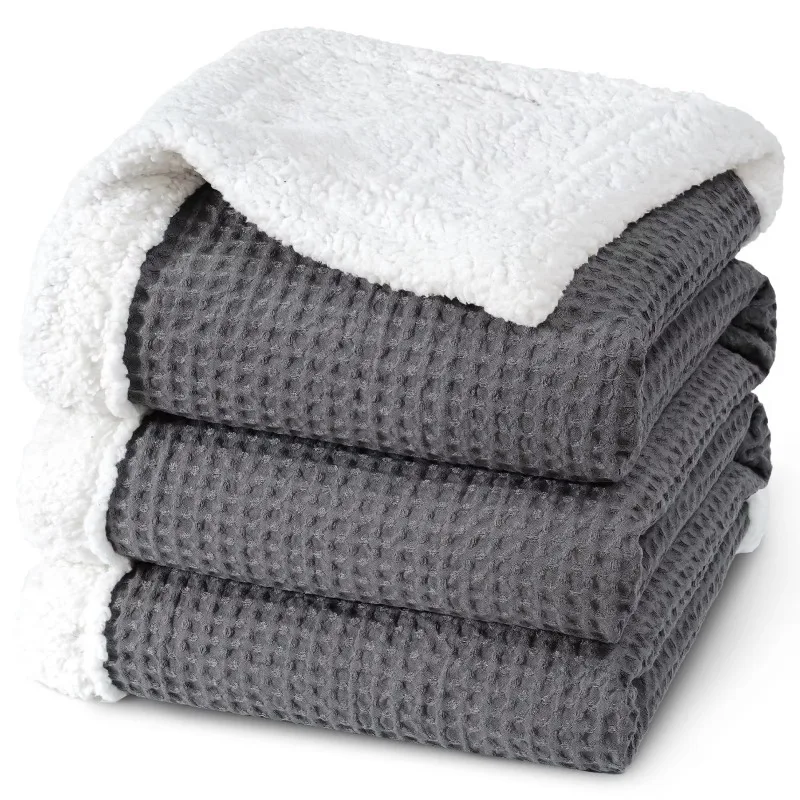 

Waffle Sherpa Blanket Queen Size, Luxury Plush Flannel Fleece Blanket for Winter, Cozy Soft & Reversible Waffle Weave Bedding