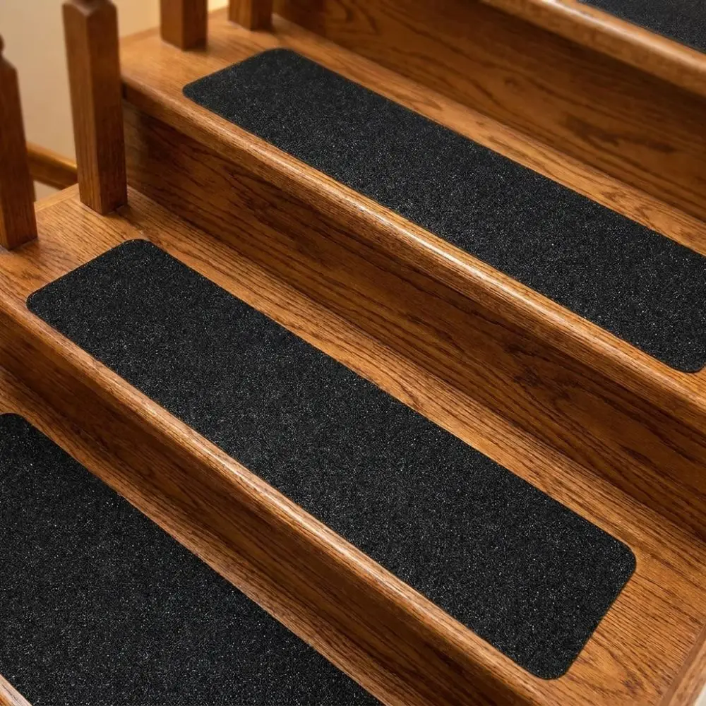 6Pcs Black Frosted Self‑Adhesive Stair Tread Mat Self-Stick Waterproof Stair Grip Tape Strips Wear-Resistant Tear‑Resistant