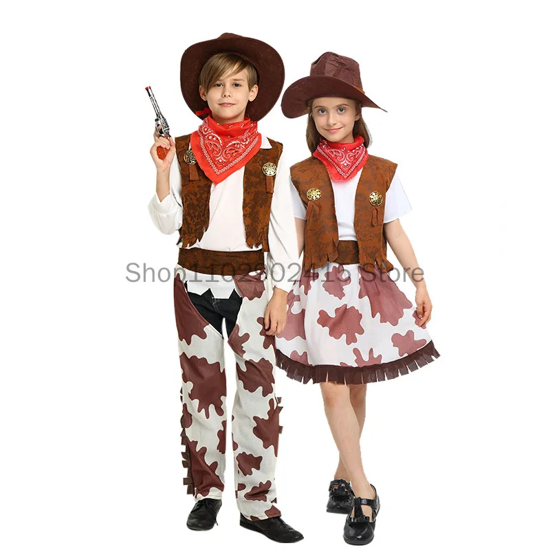 Középkori Becő lányok disfraz Cowboy cosplay Első lépés dresses gyerekek Nyugati cowgirl Halloween ruhát -ig Avatás Előreesés Avatás színpadi sh