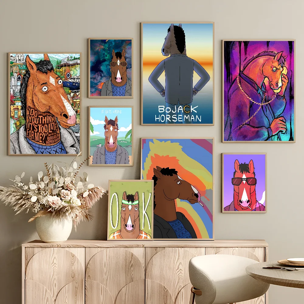 B-BoJackes Funny H-Horsemans Classic Vintage Posters Sticky Whitepaper Prints Posters Artwork Posters Wall Stickers