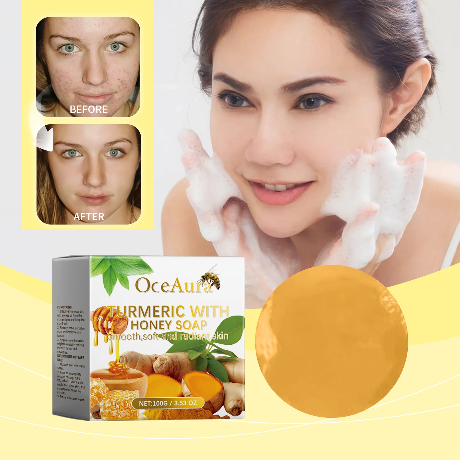 Savon au curcuma naturel fait à la main, 100g, soins pour le visage, beauté, nettoyage du corps, éclaircissant, aisselles, jambes, soins pour la peau