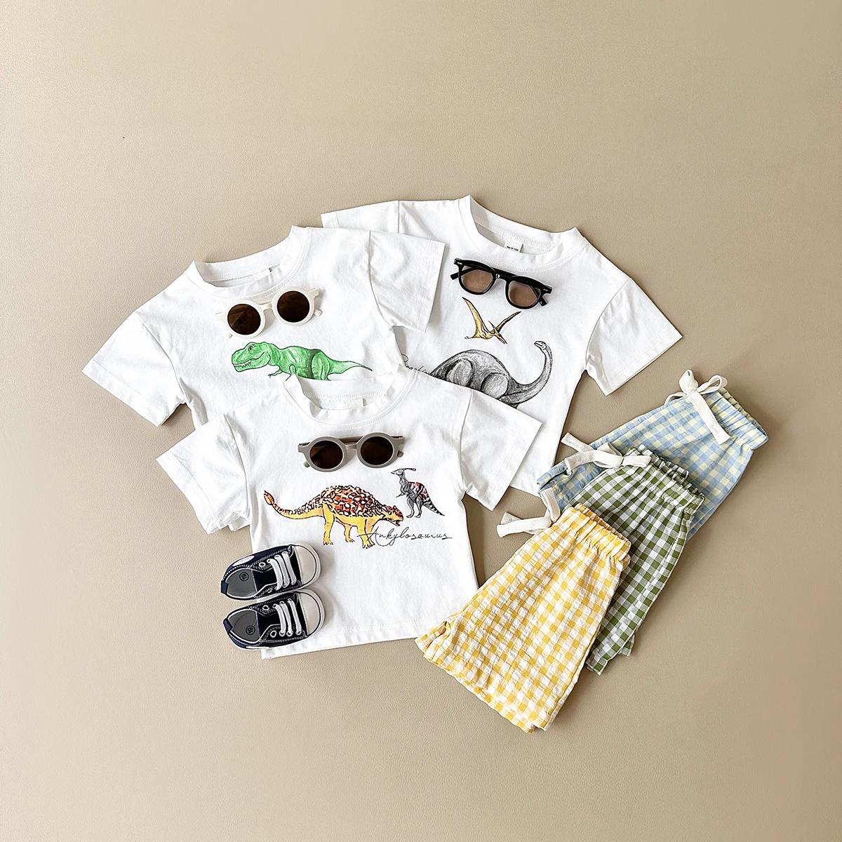 

New Baby Clothes Set Infant Dinosaur Print Top+Grid Shorts Baby Boys Girls Casual Baby Set Newborn Summer Baby Clothes 2Pcs/Sets