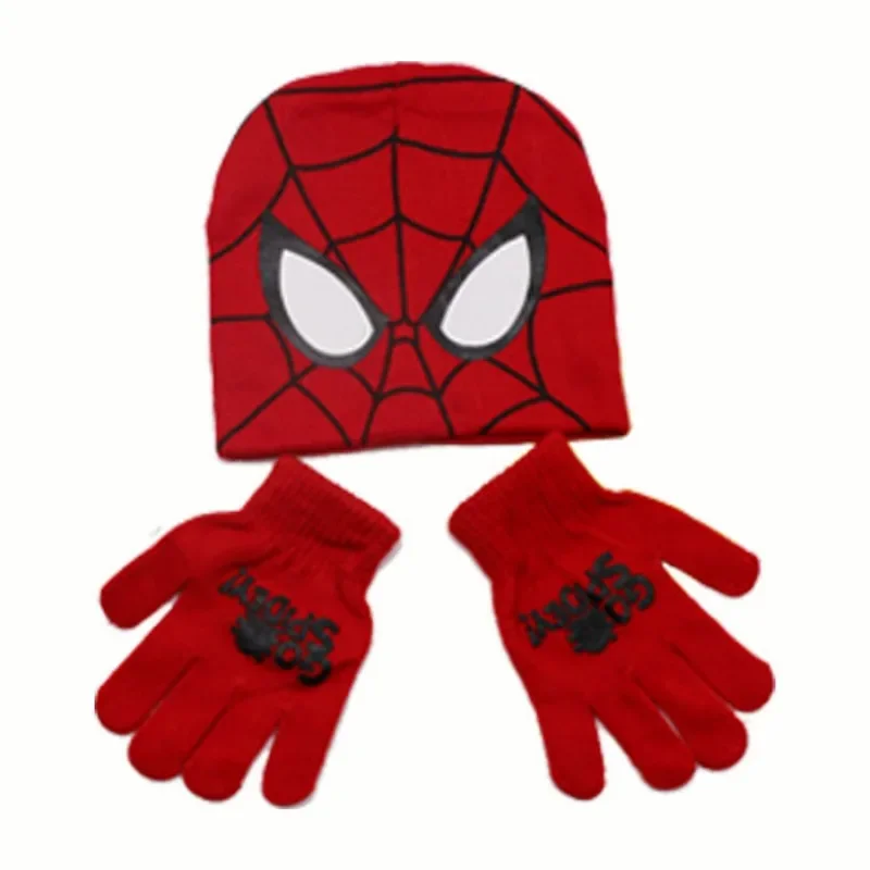 Marvel Children's Spiderman Beanie Animation Peripheral Movies Student Baby Winter Warm Knitted Hat Gloves Scarf Birthday Gift