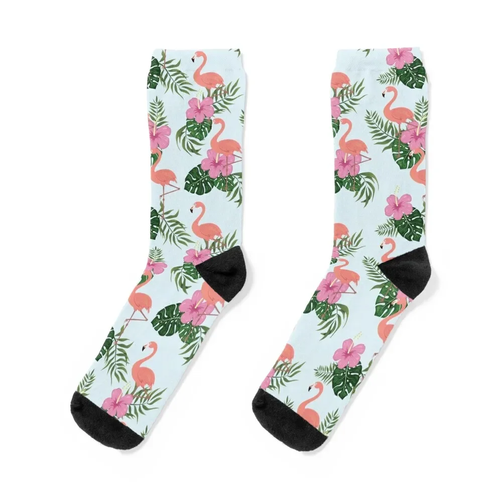 

Flamingo Water Bird Waterbird with Flowers Flowers Pattern Socks cycling sheer Rugby Socks Male Women's