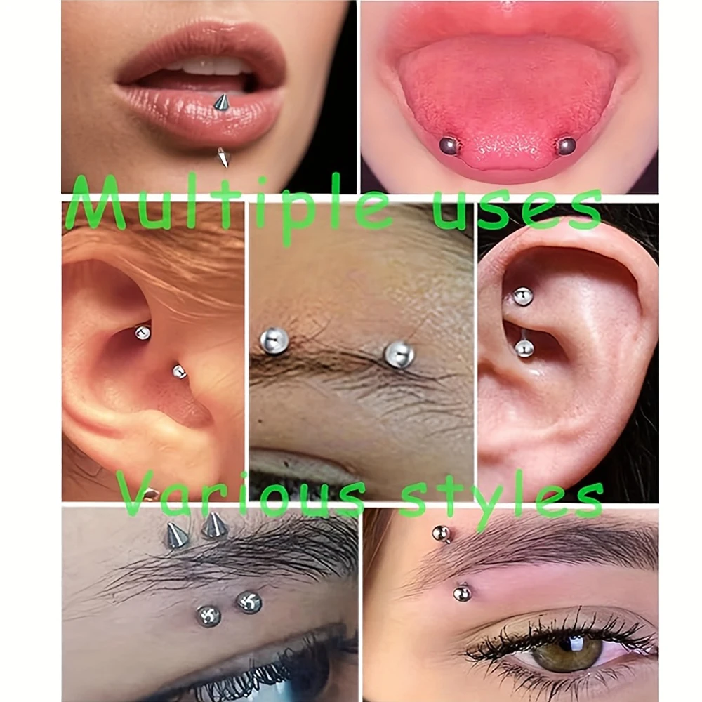 16pcs 16G Stainless Steel Eyebrow Rings Jewelry Curved Barbell Lip Piercings Ear Navel Belly Button Tongue Rings for Women Men