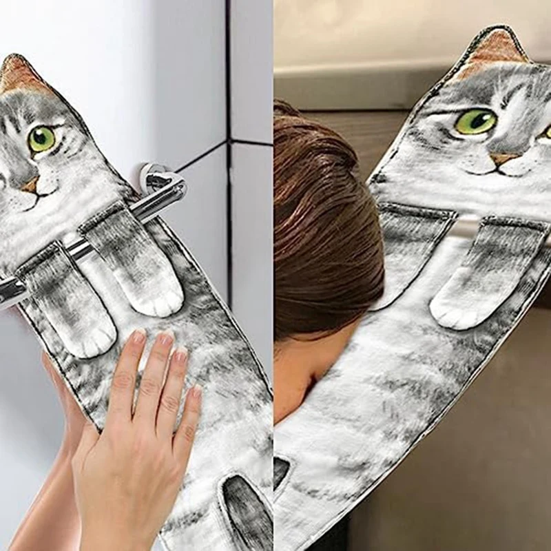 Handuk tangan lucu untuk kamar mani-lucu dekorasi kucing kain lap gantung handuk wajah penyerap Super lembut mudah digunakan