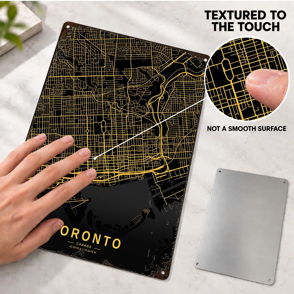 Golden Toronto City Map Textured Metal Poster Retro Minimalist Wall Art For Library Personalized Aluminum Sign Architect Gift