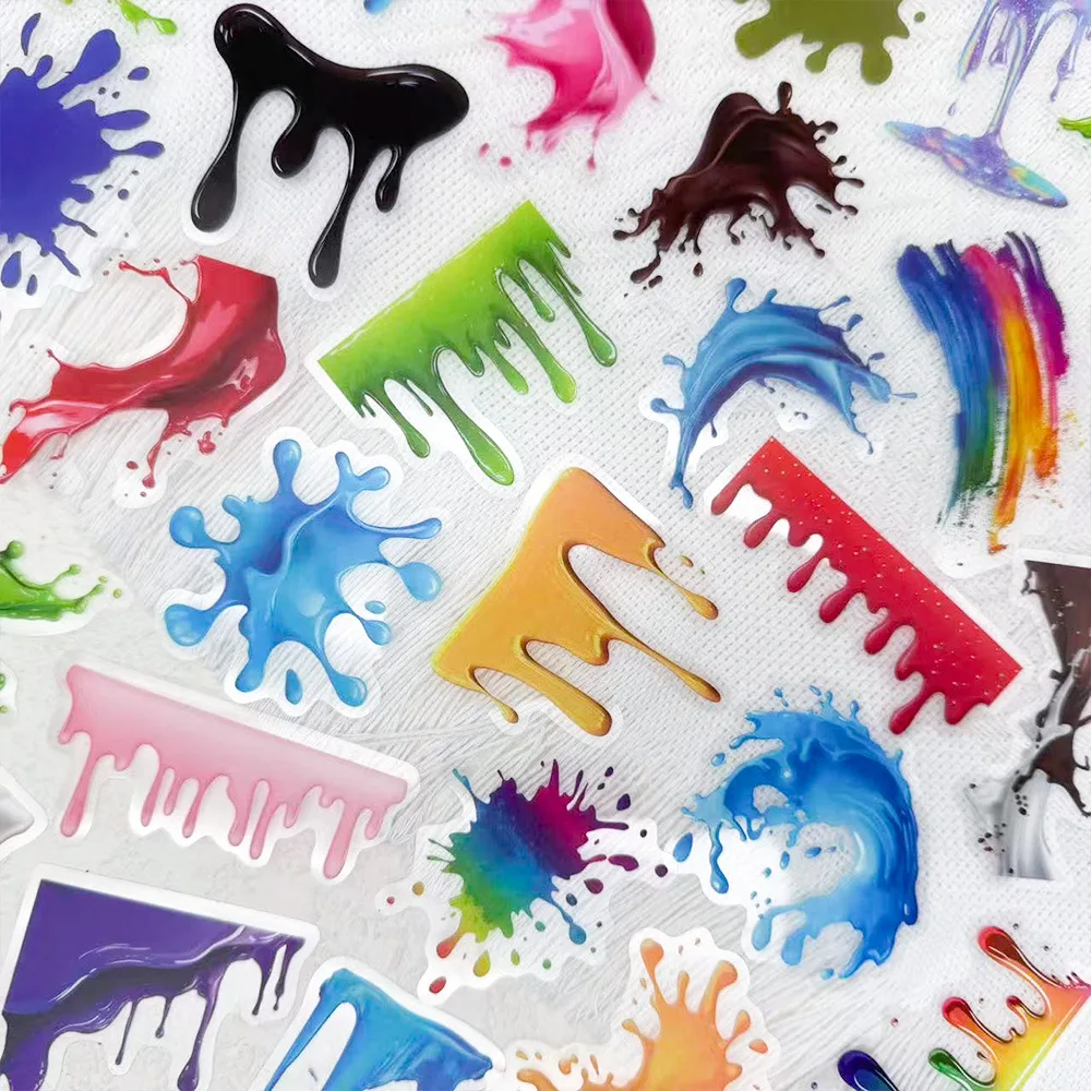 50Pcs Creative Dripping Paint Personalized Transparent Material Stickers Handheld Account Material Decorative Sticker