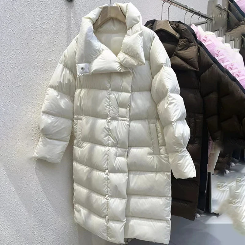 Mid-length Cotton Jacket Women Winter New Thicked Warm Single Breasted Coats Fashion Stand Up Collar Loose Down Cotton Snowsuit