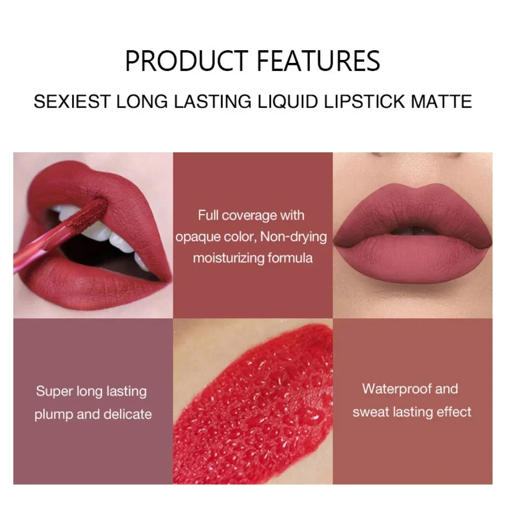 Women's Sexy Velvet Matte Lip Gloss Long-Lasting Waterproof Nonstick Red Liquid Lipstick for Beautiful Makeup image 4
