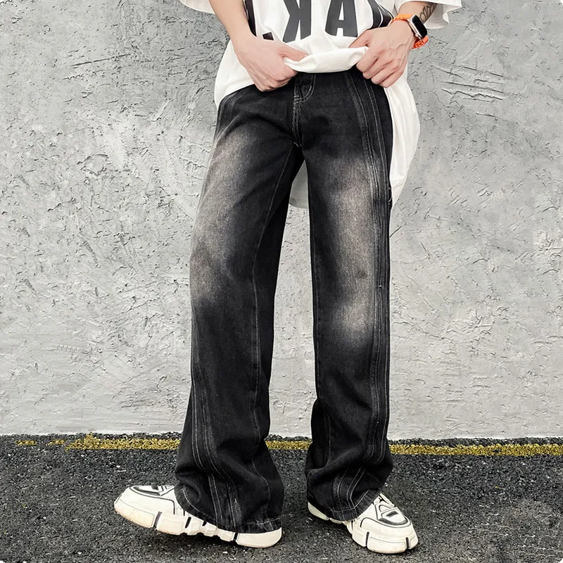 2000S Cyber Y2K Streetwear nowe workowate dżinsy spodnie męskie markowe ubrania sprany niebieski proste luźny dżins spodnie Pantalon Homme