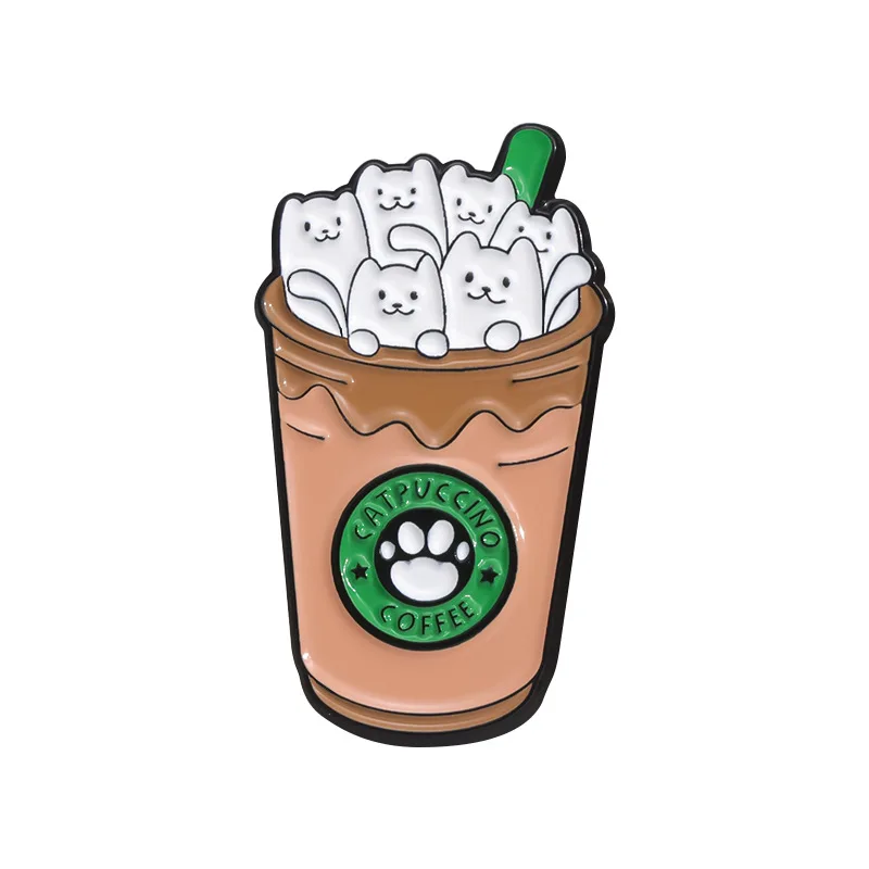 Custom CATS Ice Cream COFFEE Enamel Pins Cute Cat Brooches Lapel Badges Cartoon Animal Jewelry Gift for Kids Friends