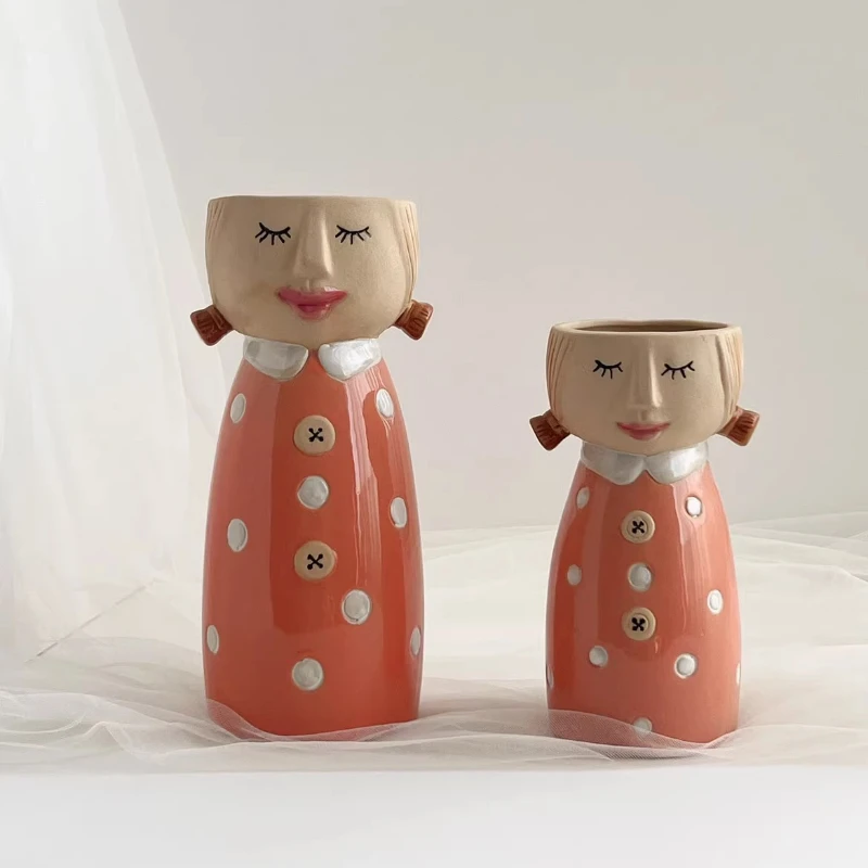 Kawaii human-shaped clay vases, creative girl vase ornaments, home living room bedroom table decorations aesthetic room decor