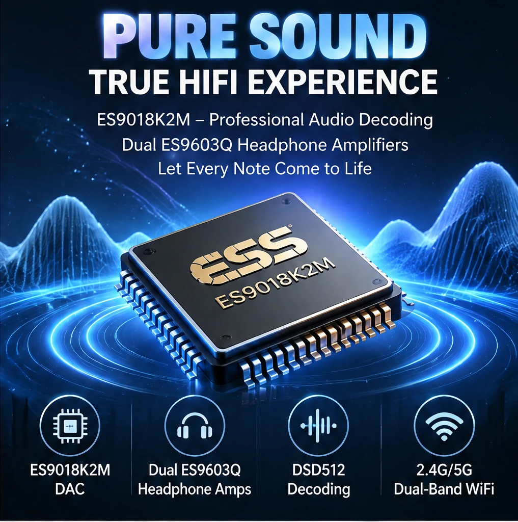 MP3 Player HiFi Lossless Dual Headphone Jacks, 4.4mm Balanced 500mW, ES9603Q Amp, DSD512 FLAC, Android 12, 2.95 Inch IPS Screen
