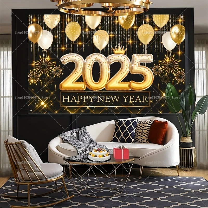 2025 felice anno nuovo foto sfondo fuochi d\'artificio palloncino capodanno tessuto segno Poster Banner decorazioni per feste sfondo Studio