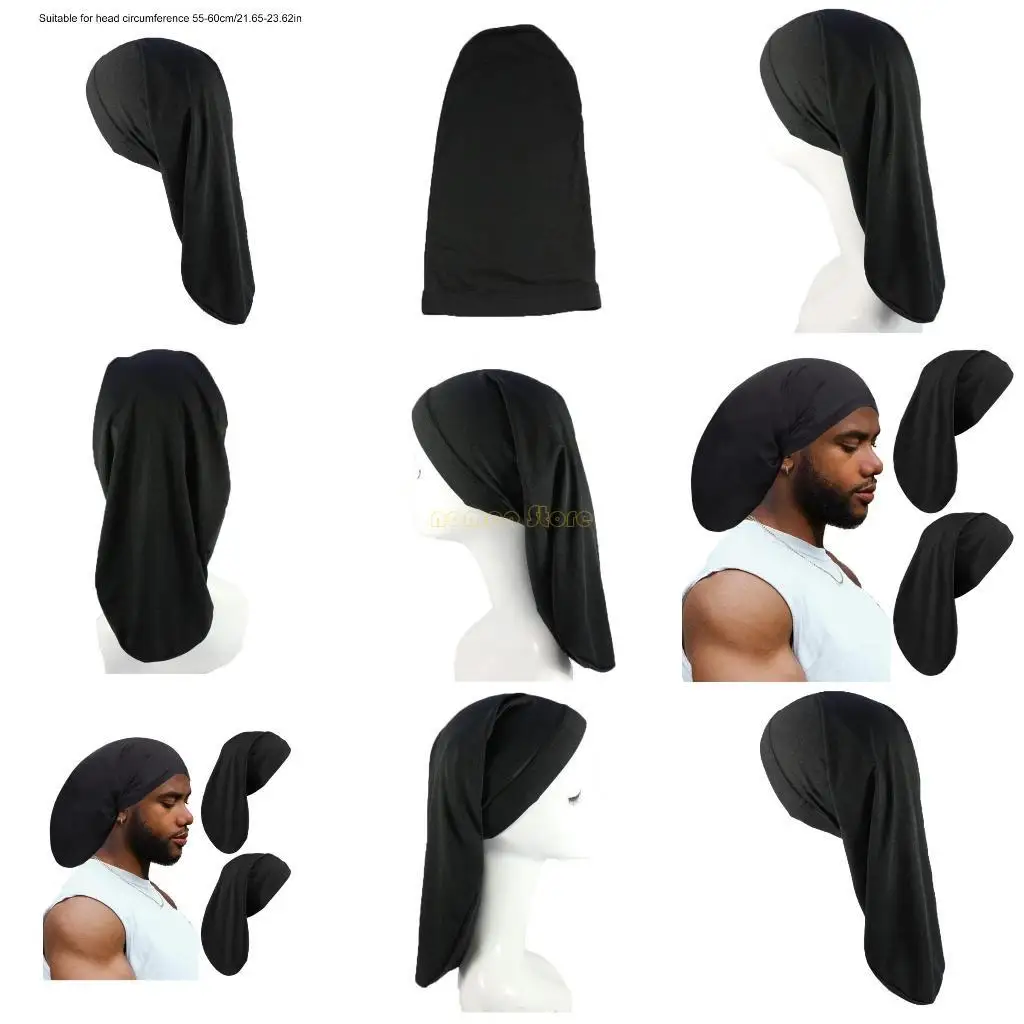 

31BF Comfortable Long Tail Hair Wrap Turban Hat for Men Quick Dry Polyester Dreadlocks Head Wrap for Men's Long Hair