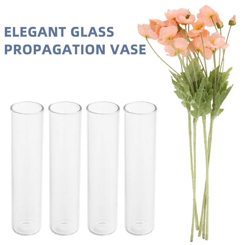 4pcs Glass Plant Propagation Test Tubes Round Bottom Borosilicate Vials Hydroponics Flower Vases Stand